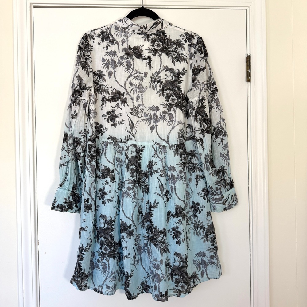 Anthropologie Lavinia Embroidered Blue White Floral Cotton Shirt Dress Size 8 - Picture 7 of 9